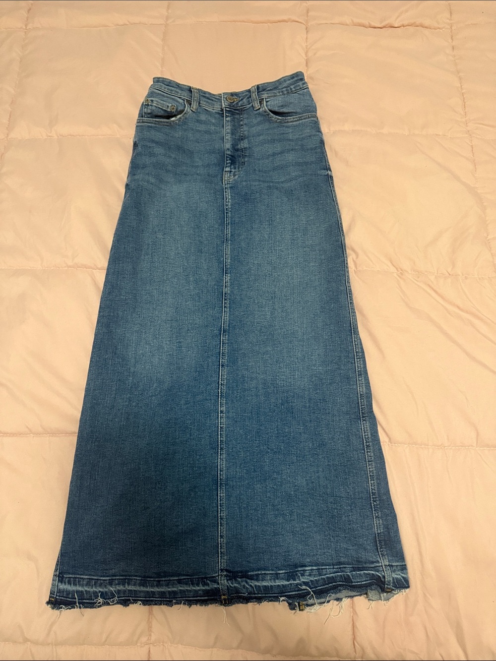 Zara High-Rise Blue Denim Maxi Skirt